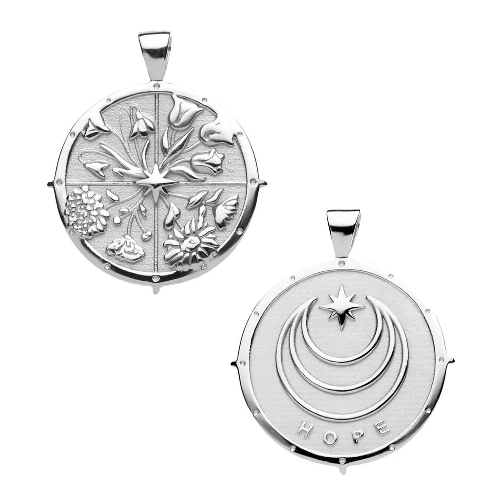Jane Win HOPE JW Original Pendant Coin in Silver with 18" Drawn Link Chain